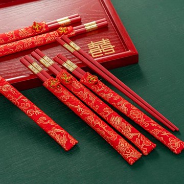 中式婚慶合金筷子精品紅筷子結婚用喜慶喜筷紅色筷子喬遷家用禮盒