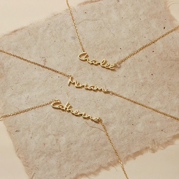 個性訂製名字項鏈刻字精緻鎖骨鏈925純銀鍍18K金吊墜閨蜜女友禮物