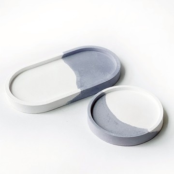 (預購) 莫蘭迪紫系列 | 水泥底盤兩件組 圓形/橢圓 水泥飾品盤