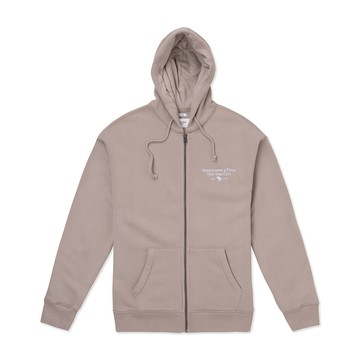 Abercrombie & Fitch AF 麋鹿 A&F 熱銷刺繡麋鹿素面內刷毛連帽外套-卡其色