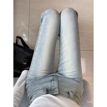 P3-【限時特賣】牛仔褲女 牛仔長褲 高腰牛仔褲 牛仔寬褲 高腰褲 長褲女 微喇牛仔褲女春夏新款高腰彈力顯瘦長褲淺色喇叭