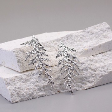 植物 葉子 扁柏 | 純銀耳環 夾式耳環