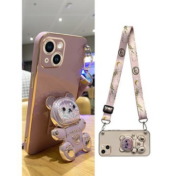 彩珠抱抱熊適用蘋果14手機殼新款爆款網紅iPhone13鏡頭全包防摔xr硅膠12promax帶支架11掛繩15斜挎16plus可背