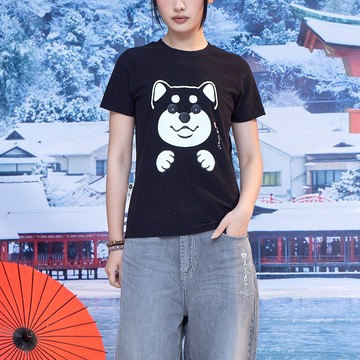 江戶勝｜女裝｜黑丸賣萌微笑短袖T恤