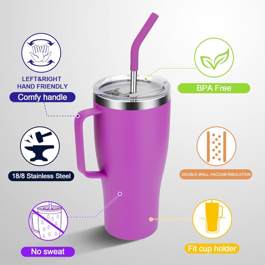 Zukro 32 oz Tumbler with Handle  Insulated Stainless Steel Cup with Lid and Straw  Leak Proof No Sweat Travel Coffee Mug  Keep Drinks Cold 24 Hours