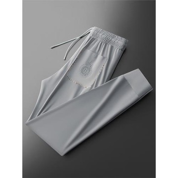 輕奢速干抗皺冰絲衛褲2025年夏季高端男士修身小腳運動束腳休閑褲