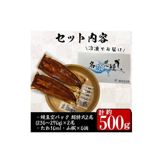 ふるさと納税 鹿児島県 志布志市 鹿児島県産うなぎ蒲焼 名水慈鰻 超特大サイズ２尾(1尾あたり236~270g)＜計約500g＞ a8-059