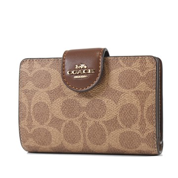COACH 立體馬車緹花LOGO防刮釦式中夾-棕褐