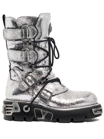 Rabanne - x New Rock metallic leather boots - unisex - Leather/Bovine Leather (top grain)/Rubber - 38 - Silver