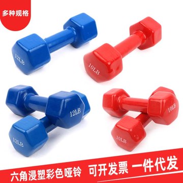 廠家貨源六角光面女士啞鈴家用兒童健身器材精致跳操浸塑彩色啞鈴