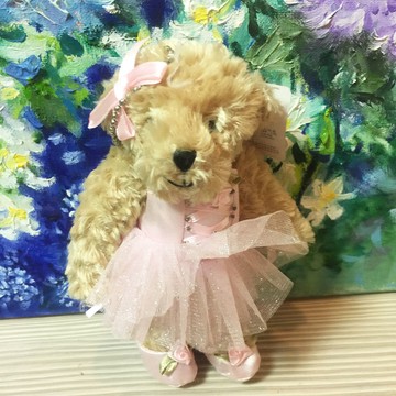 TEDDY HOUSE 【TEDDY HOUSE】泰迪熊玩偶公仔絨毛娃娃快樂精緻芭蕾舞泰迪熊(粉)吊飾正版手腳可動芭蕾舞熊