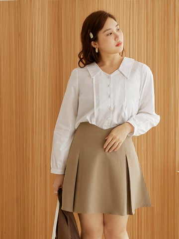 雲朵自訂款-純棉V領防爆包釦車褶襯衫上衣