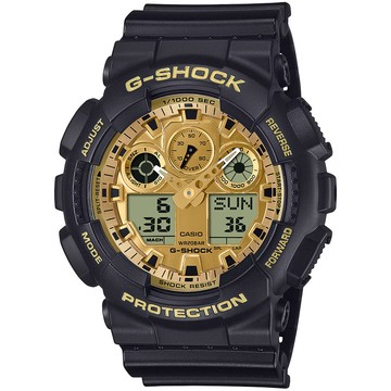 CASIO G-SHOCK 經典黑金雙顯手錶 學生錶 GA-100GGB-1A9
