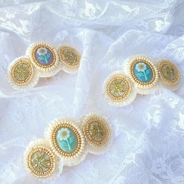 髮飾 樹酯 珠飾刺繡 亮片 浮雕風 復古風格 花朵 珠飾 刺繡 髮飾配件