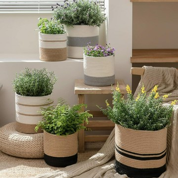 仿麻編織花盆帶內襯麻繩花盆編織花盆編制花盆套編織花器