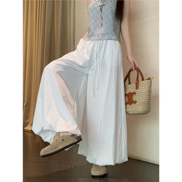 可可里自制~遛彎花苞闊腿褲秋季新款薄款松緊腰寬松休閑褲長褲女