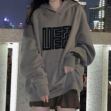 美式復古連帽衛衣女春秋薄款設計感小眾慵懶外套oversize寬松上衣