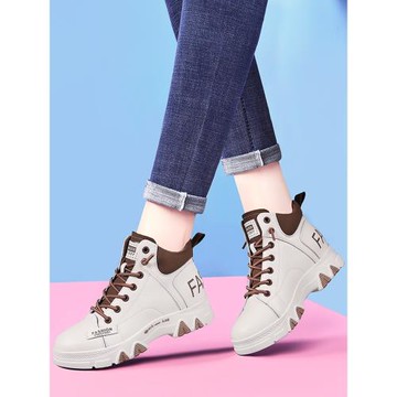 真皮短靴女2025年秋季新款高幫休閑小白鞋秋冬加絨保暖女靴女鞋子