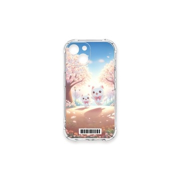 iPhone 13 mini 殼 TRON IPhone 13 MINI 櫻花插畫風格白貓咪  載具 四角防摔殼 手機殼