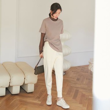 華夫格設計感衛衣褲polo領女短款奶油白色小眾小個子上衣春秋套裝