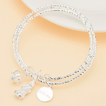 三生三世銀手鐲女純銀細圈多環足銀手環鐲子簡約時尚個性送女友