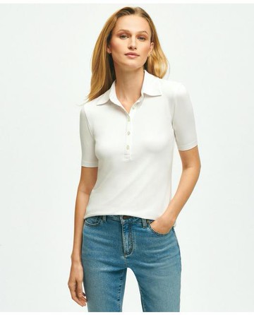 Brooks Brothers Women's Short-Sleeve Jersey Knit Polo Shirt | White | Size Medium