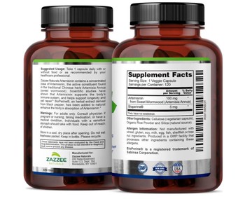 美國代購！原裝正品Zazzee Artemisinin青蒿素100mg120粒 5mg