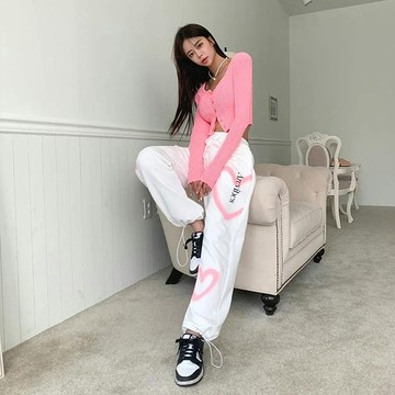 ANNAS 正韓 愛心 運動褲 休閒褲 棉褲 長褲 寬褲 縮口褲 字母 潮流 韓國