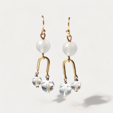 權衡 | 白水晶馬來玉黃銅14K注金抗敏招財耳環 耳夾