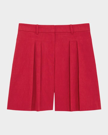 Pleated Crunch Linen Shorts