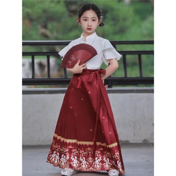 明制漢服馬面裙女童套裝冬季改良版古風小女孩中國風兒童古裝春秋