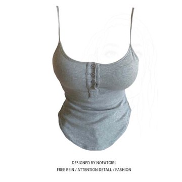 大碼胖妹妹純欲辣妹弧形下擺吊帶復古性感小開領打底露臍百搭背心