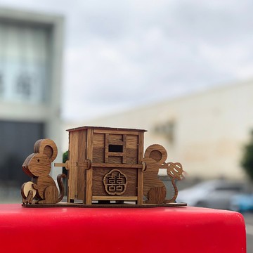 【手作DIY】老鼠迎親 木製存錢筒 迷你花轎 新婚禮物  木質 質感