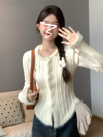 高級感白色毛衣女秋冬內搭打底衫2024新款設計感針織開衫外套上衣【雲木雜貨】