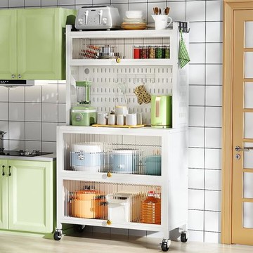 廚房置物架餐邊柜落地多層柜子儲物柜碗柜置物柜帶門微波爐收納柜