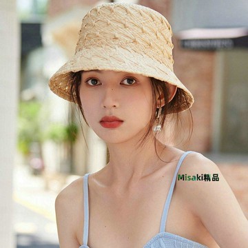 草帽 法式夏天漁夫草帽女立體拉菲草手工編織防曬遮陽凹造型度假韓版潮~熱銷-Misaki精品