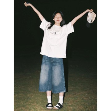 【限時下殺】復古高腰牛仔七分褲女夏季薄款2026年直筒寬鬆闊腿a字七分短褲潮