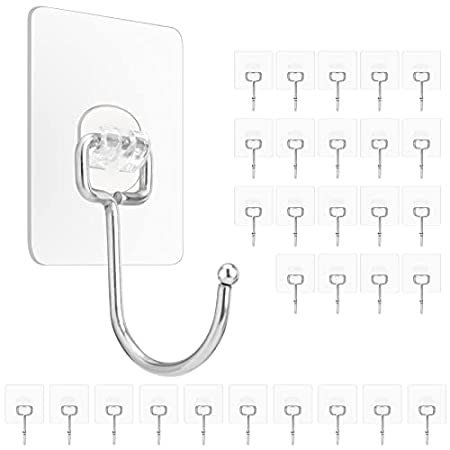 30-Pack Large Adhesive Wall Hooks, (23 LBS Max) Heavy Duty Sticky Hanger Ho