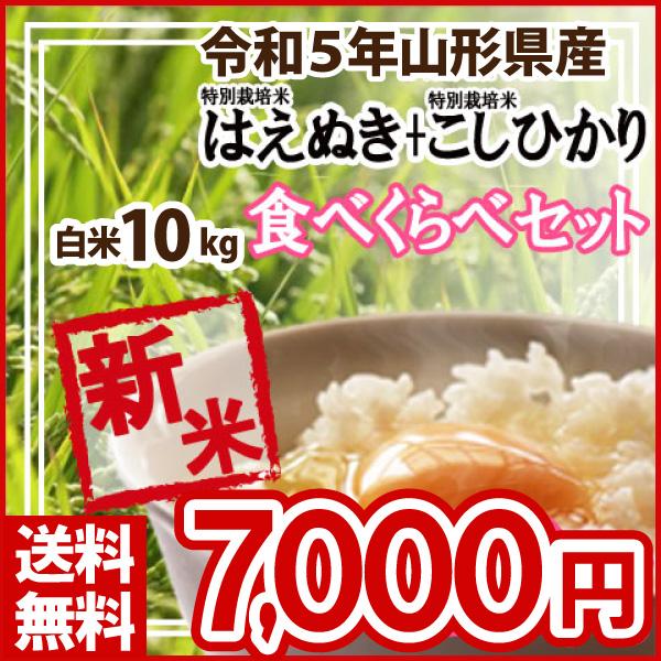 白米 10kg (5kg×2) 山形県産 特栽はえぬき5kg・特栽コシヒカリ5kgセット 米 お米 精米済 令和5年（送料無料）