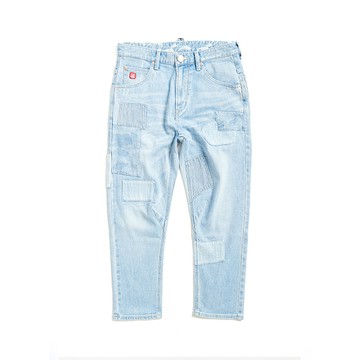 江戶勝｜男裝｜牛仔補丁八分丹寧錐形褲