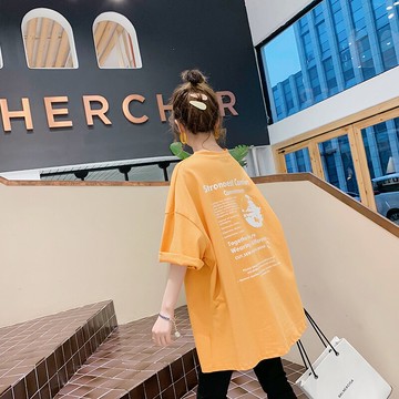 新款網紅超火短袖t恤女夏季ins潮韓版寬松百搭中長款半袖上衣