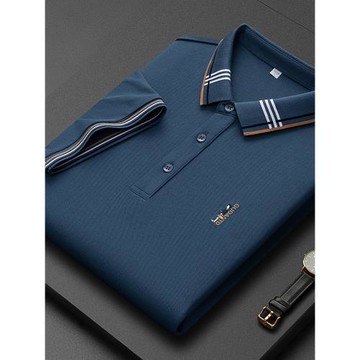 桑蠶絲短袖t恤男polo衫翻領夏季高端男士半袖美式體恤上衣裝中年