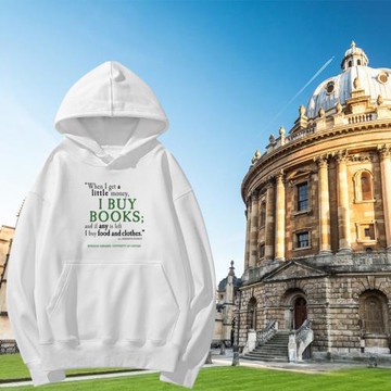 很有文藝范 牛津大學柏德利圖書館同款連帽衛衣薄款印花字母