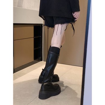 賈不假靴子女長靴2025新款冬季高筒靴復古小個子英倫厚底瘦瘦靴子