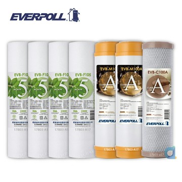 (共7入)EVERPOLL EVB-F105 5微米PP濾心4支 EVB-M100A道爾樹脂濾心2支 EVB-C100A壓縮活性碳濾心 大大淨水
