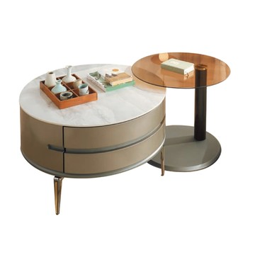 文創集 伊絲西4.7尺岩板＆玻璃大小茶几組合-80x80x45cm免組