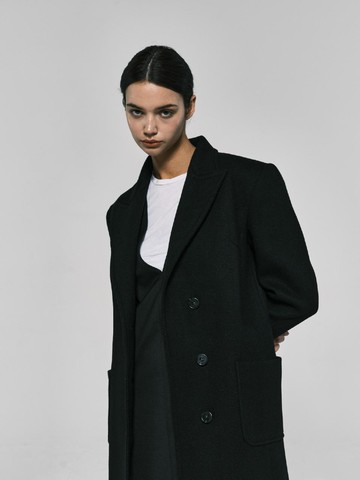 Hourglass Herringbone Long Coat [Black]