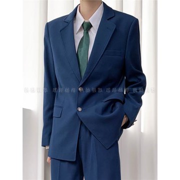 YM日系極簡垂感西服外套dk制服男高級感花紺色西裝學院風校服