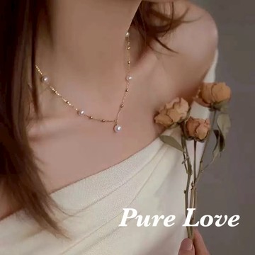 Pure Love樂芙 / 正韓 銀飾【S925純銀】N01114簡約通體純銀大小珍珠小圓珠間隔鎖骨鏈 短項鏈 / 金