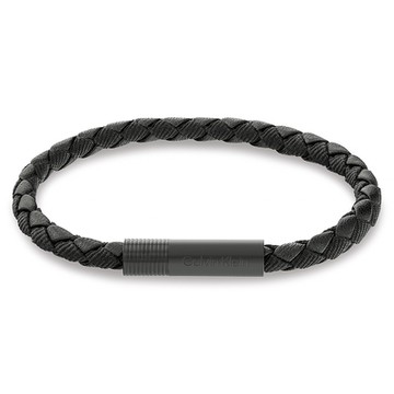 Calvin Klein CK 全黑皮革編織男士手環 1212購物節 送禮推薦 35100025